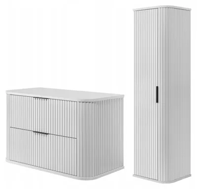 Zdjęcie produktu dla Szafka 80 Cm + Słupek 139 Cm Zestaw Łazienkowy Wiszący Biały Fronty Mdf