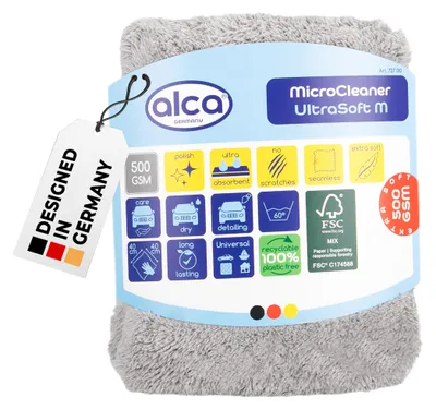 Produktbild von alca® Mikrofasertuch 40x40 cm grau 500 GSM - Extrem Weich für Empfindliche Oberflächen I Poliertuch weich schonend saugstark Autopflege Reinigung Lackpflege Trocknung innen außen