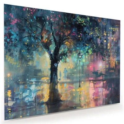 Produktbild von Glasbild 120x90cm in XXL für Wohnzimmer, Schlafzimmer Motiv Regen in der Stadt