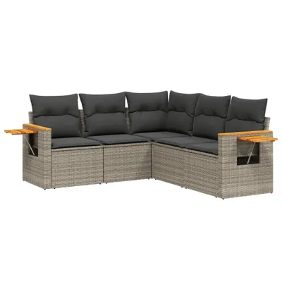 Produktbild von 5-tlg. Garten-Sofagarnitur mit Kissen Grau Poly Rattan