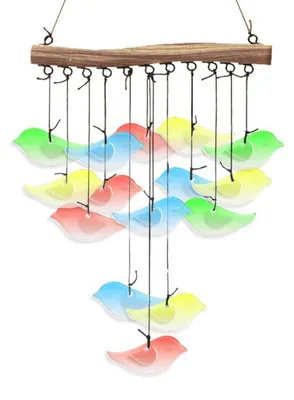 Image de Carillon éolien en verre, 58 cm, multicolore, fabriqué à la main, décoration de jardin, carillon pour balcon, idéal pour l'extérieur