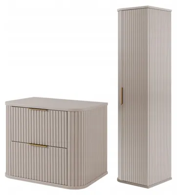 Zdjęcie produktu dla Szafka 60 Cm + Słupek 139 Cm Zestaw Łazienkowy Wiszący Kaszmir Front Mdf