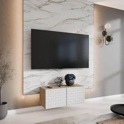 Produktbild von MEBLINI TV-Schrank 100cm Lang - Fernsehschrank - TV Lowboard Industrial - Unterschrank für Fernseher - TV-Unterschrank - TV-Schrank - Hängeschrank - CALIO - 100x40x41cm - Artisan Eiche/Weiß Matt