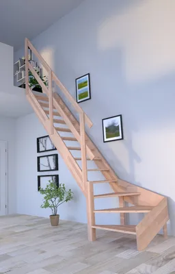 Produktbild von Holztreppe Rhodos in 1/4 gewendelter Ausführung links-Buche-Holzgeländer-ohne Setzstufen