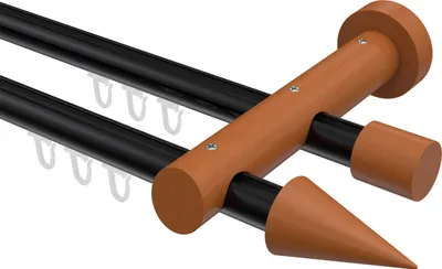 Produktbild von Interdeco Innenlaufstange / Gardinenstange mit Innenlauf Schwarz / Kirschbaum lackiert, Typ Talent Siveo (Kegel), 20 mm Ø 2-läufig, 280 cm
