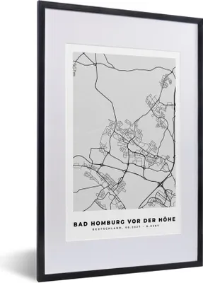 Produktbild von MuchoWow® Gerahmtes Poster Bad Homburg Vor Der Höhe - Stadtplan - Deutschland - Karte 40x60 cm - Poster mit Schwarzem Bilderrahmen Wandposter Rahmen Foto Bilder - Poster in Rahmen