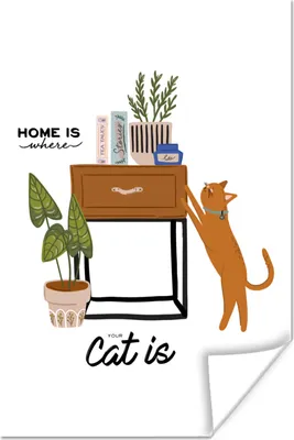 Produktbild von MuchoWow® Poster Sprichwörter - Zitate - 'Zuhause ist, wo deine Katze ist' 80x120 cm - Papierdruck