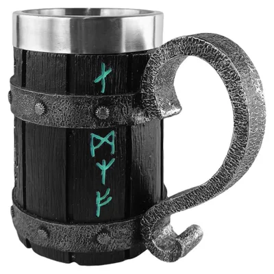 Viking Bierkrug Edelstahl mit Runen 500 ml