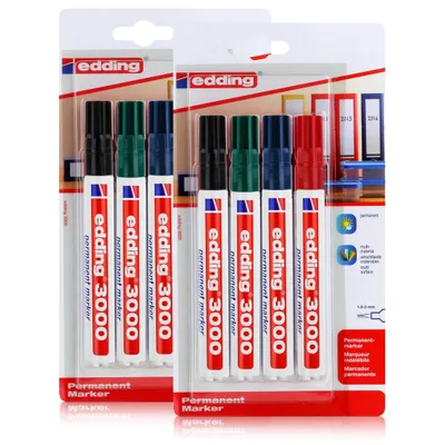 Produktbild von edding 3000 Permanent Marker 4er schwarz, rot, grün, blau 1,5-3mm (2er Pack)