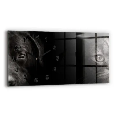 Produktbild von Wallfluent Wanduhr – Stilles Quarzuhrwerk - Uhr Dekoration Wohnzimmer Schlafzimmer Küche - Zifferblatt - schwarze Zeiger - 60x30 cm - Hund und schottische Katze