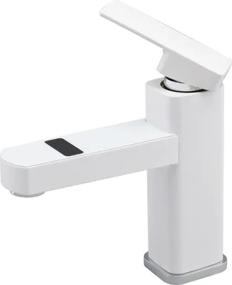 Produktbild von Waschbeckenarmatur - Standmontage - LED-Temperaturanzeige 0–99 °C - Edelstahl - Keramikkartusche - G1/2-Anschluss - Einhebel - Weiß