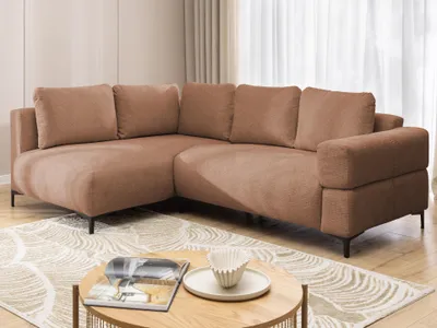 Produktbild von Cardea - Modernes Ecksofa in Bubble-Optik aus weichem Terrakotta Strukturstoff mit hohem Sitzkomfort, Ottomane links