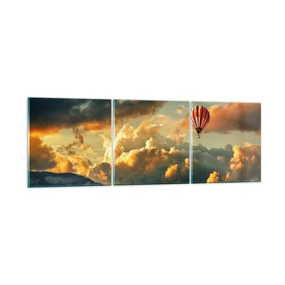 Produktbild von Bilder auf glas - Wolken Ballon Flug - 90x30cm - Glasbilder - Wandbilder - Kunstdruck - zum Aufhängen bereit - Wanddekoration aus Glas - Glas Bilder - Wandbild auf Glas - 3 Teile - GCA90x30-3791