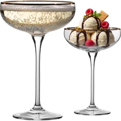 Produktbild von IMPERIAL Sektschalen mit Goldrand 270ml Champagnergläser Set 2-Teilig Sektgläser aus Crystalline Glas Vintage-Gläser