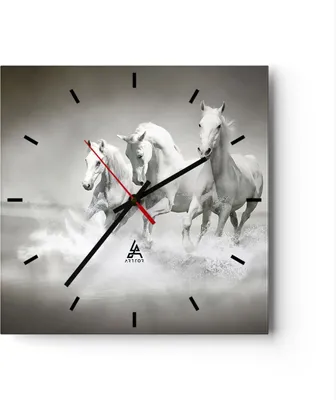 Produktbild von Wanduhr - Quadrat - Glasuhr - Bauernhof pferde galopp freiheit - 30x30cm - Schleichendes Uhrwerk - Lautlos - zum Aufhängen bereit - Dekoration Modern - Wanddekoration aus Glas - C3AC30x30-2389