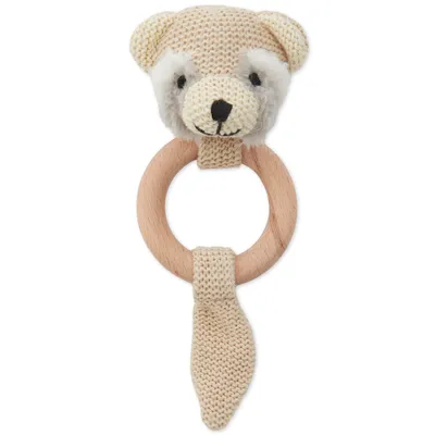 Produktbild von Bieco Greifling Baby Rassel | Niedliche Waschbär Häkel Rassel mit Holz Ring | Baby Greifling Rassel für Junge & Mädchen | Waschbär Greifling Gehäkelt mit Rassel | Greifringe Baby