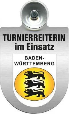 Produktbild von Einsatzschild mit Saugnapf - Turnierreiterin im Einsatz - 309478 incl. Regionenwappen nach Wahl Color - Region Baden-Württemberg