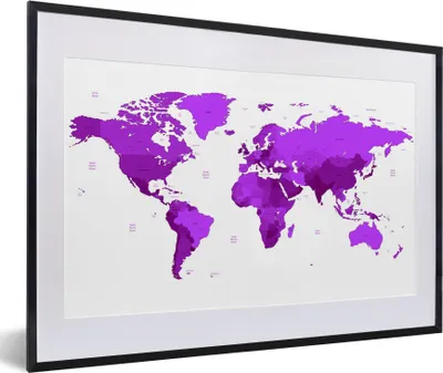 Produktbild von MuchoWow® MuchoWow® Gerahmtes Poster Weltkarte - Einfach - Violett 60x40 cm - Poster mit zchwarzem Bilderrahmen - Schlafzimmer - Plakat in Rahmen - Drucken
