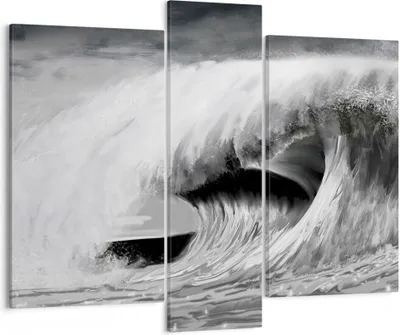 Produktbild von Bild auf Leinwand - Leinwandbild - 3 Teile - Welle Zeichnung Schwarzweiß - 95x80cm - Wand Bild - Wanddeko - Wandbilder - Leinwanddruck - Bilder - Wanddekoration - Leinwand bilder - CB95x80-4264