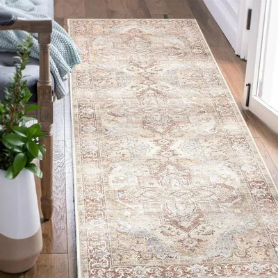 Productafbeelding van Wasbare Gangloper Vintage Bloemenrood Niet-Slip Antislip Tapijt 60 x 180 cm