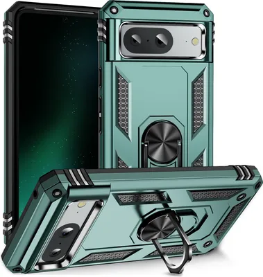 Produktbild von Schutzhülle für Google Pixel 8 Dual Layer Robust Militäre Fallschutz Hülle mit Ringhalterung Ständer Grün
