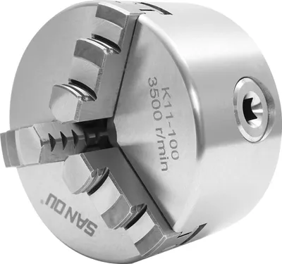 Image de Mandrin de tournage - 3 mors auto-centrants - 100 mm de diamètre - Mors intérieurs et extérieurs - Manuel - Pour CNC/fraiseuse/perceuse - Argent