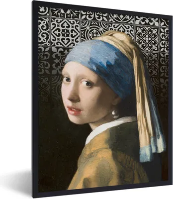 Produktbild von MuchoWow® Gerahmtes Poster Das Mädchen mit dem Perlenohrring - Johannes Vermeer - Schnittmuster 60x80 cm - Poster mit Schwarzem Bilderrahmen Wandposter Rahmen Foto Bilder - Premium - Wanddeko Wohnzimmer