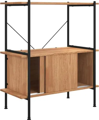 Obrázek produktu pro vidaXL Regál se 3 policemi a skříňkou 80x40x92 cm výrobek z oceli odvozený od dřeva