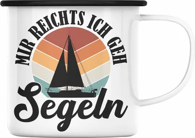 Produktbild von Trendation - Mir Reichts Ich Geh Segeln Emaille Tasse Geschenk Männer Frauen Segler Segelboot Geschenkidee Katamaran (Schwarz)