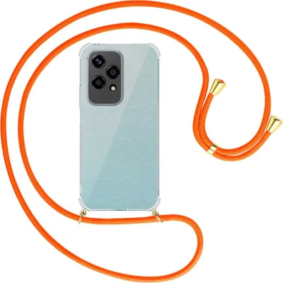 Produktbild von Handykette Backcover-Schutzhülle mit Band (Metall goldfarben) für Honor 200 Lite - neonorange