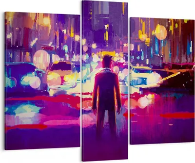 Produktbild von Bild auf Leinwand - Leinwandbild - futuristisch Grafik Stadt Beleuchtung - 95x80cm - Wand Bild - Wanddeko - Leinwanddruck - Bilder - Kunstdruck - Leinwand bilder - Wandkunst - CB95x80-3189