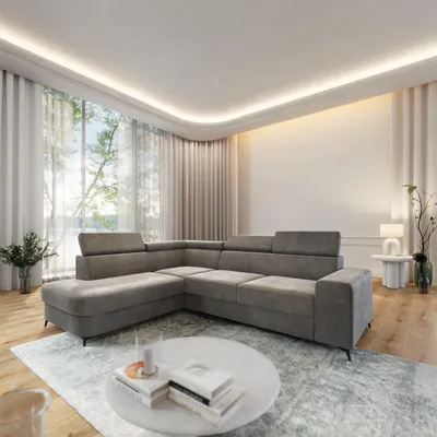 Produktbild von Masseno Ecksofa ALVORO L-S mit Schlaffunktion L-Form, Sofa mit Bettkasten, Wohnzimmersofa, Couch, Soffa, Bettsofa, Couchgarnitur- Grau, MONOLITH 85