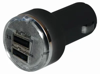 Immagine prodotto di Adattatore di ricarica USB doppio 12V/24V - 1 x 2,1A + 1 x 1A - fusibile per auto, a prova di cortocircuito, protezione termica