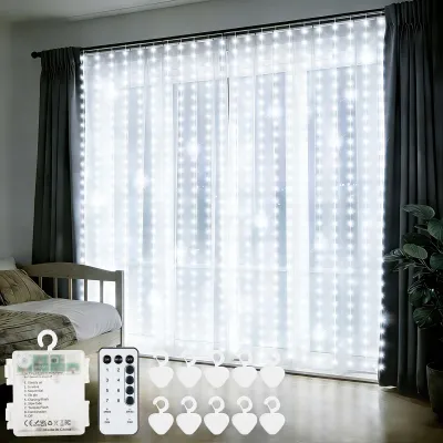 Produktbild von Lichtervorhang mit 300 LEDs, batteriebetrieben, 3 m x 3 m, weiß, mit Timer