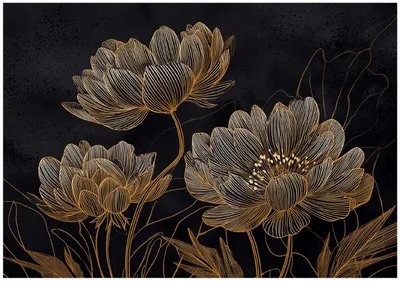 Produktbild von Fototapete Blumen Abstrakt Golden - 350x250 cm - Vliestapete Wohnzimmer Schlafzimmer - Vlies Fototapete Schwarz - 16394VX7