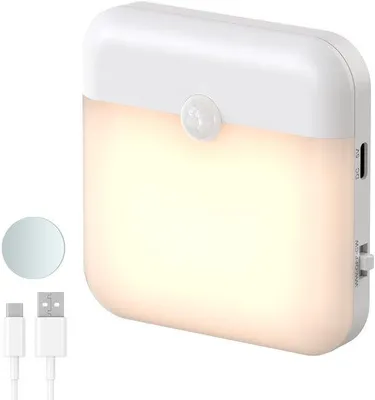 Immagine prodotto di Lampada notturna a LED con sensore di movimento, luce bianca calda, ricaricabile, per camera da letto, corridoio, armadio