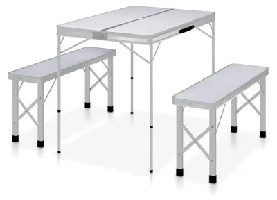 Produktbild von Klappbarer Campingtisch mit 2 Sitzbänken Aluminium Weiß Gartentisch Wetterfest