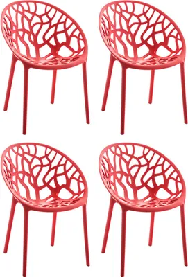 Produktbild von CLP 4er Set Gartenstuhl Hope, Modernes Design, Wetterfest, Stapelbar, Mit Armlehnen rot