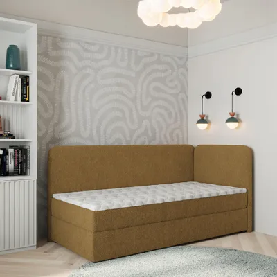 Produktbild von Masseno Boxspringbett GINA 100x200 cm Komplett-Set mit Bonell Matratze und Topper, Polsterbett mit Bettkästen -Orange, QUELLE 17