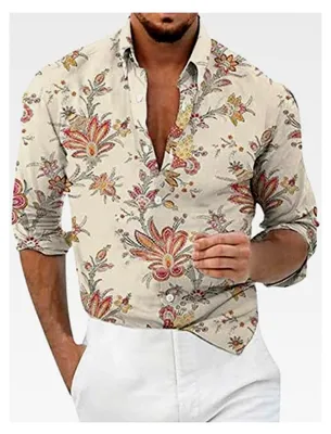 Produktbild von Herren Hawaiihemd mit floralem Aufdruck, langärmlig, Freizeithemden, Button-Down, Regular Fit