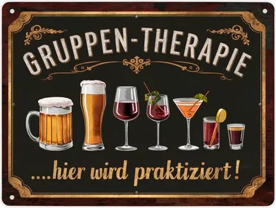 Produktbild von Gruppen-Therapie Alkohol Metallschild XL in 21x28 cm - Hier praktiziert