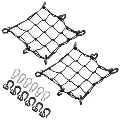 Produktbild von Navaris 2x Gepäcknetz Motorrad mit 12x Haken - 39,8 x 39,8cm - mit 6x extra Karabiner - Netz für Gepäck elastisch - Gumminetz Spannnetz Fahrrad