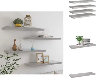 Zdjęcie produktu dla vidaXL Pływające półki 4 szt. Szary beton 80x23,5x3,8 cm MDF - Półki ścienne
