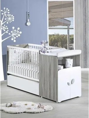 Image de Lit Bébé Combiné Evolutif 120x60 cm, Evolutif en 90x190 cm, Babyprice Leaf, Bois Gris
