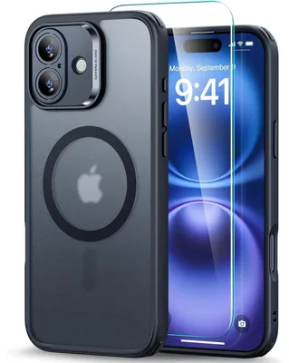 Productafbeelding van Beschermhoes voor iPhone 16 Plus (4-delige set), transparant, mat, met MagSafe, militaire bescherming, zwart