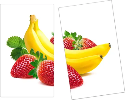 Produktbild von Spritzschutz Herdabdeckplatte Schneidebrett aus Glas Erdbeeren und Banane 2-Teilig (60x52cm)