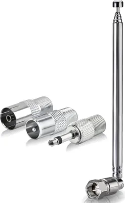 Produktbild von Minadax Radio & TV Teleskop Antenne – Digitale und Analoge Empfangsantenne mit 3 Adaptern - DVB-T/T2, DVB-C, FM und DAB