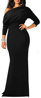 Productafbeelding van YMDUCH: y, elegante, lange mouwen, off-shoulder cocktailjurk, aansluitende pasvorm