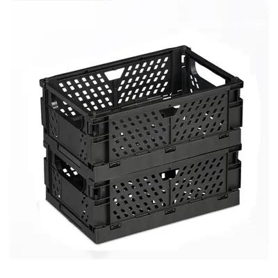 Produktbild von 4 x Klappbox, kleiner Aufbewahrungskorb, faltbar & stapelbar, HBT: 10x25x26,5 cm, Kunststoff, schwarz