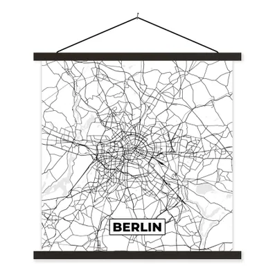 Produktbild von MuchoWow® Textilposter Berlin - Karte - Stadtplan 120x120 cm mit schwarzem Rahmen - Aufhängungsset